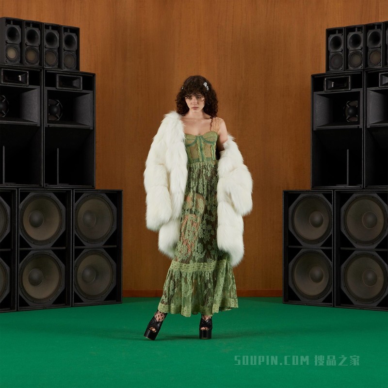 花卉蕾丝连衣裙 淡绿色