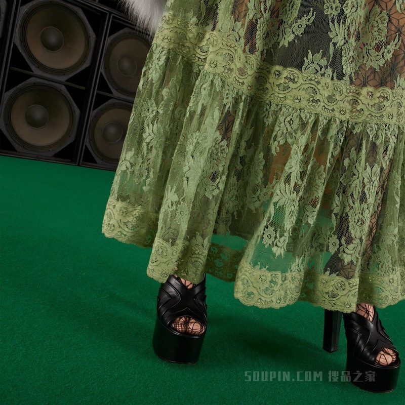 花卉蕾丝连衣裙 淡绿色