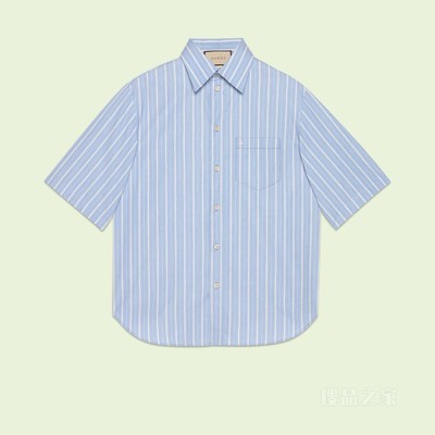 条纹棉质方形衬衫 浅蓝色和白色