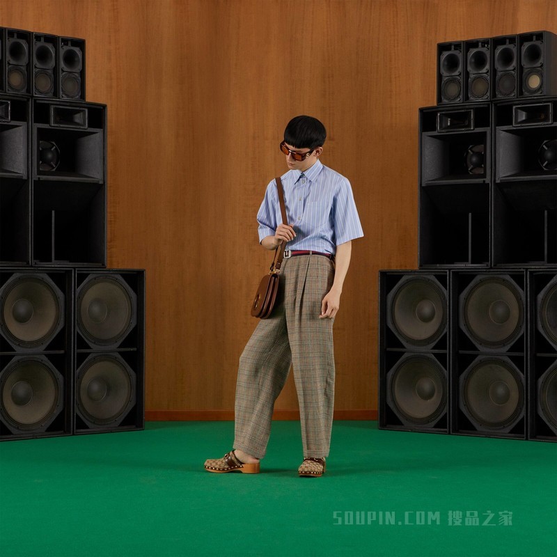 条纹棉质方形衬衫 浅蓝色和白色