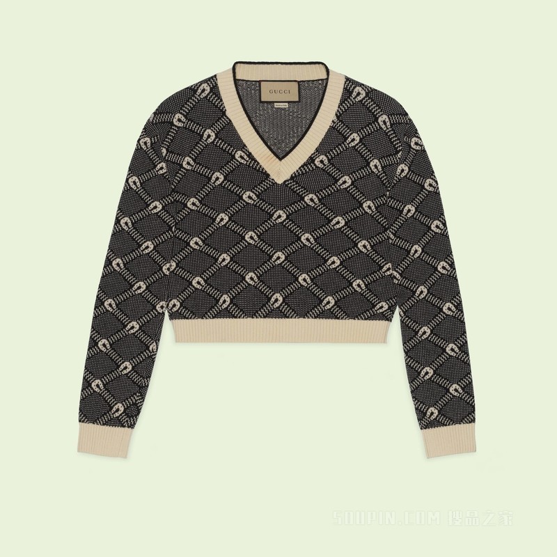 棉毛混纺提花毛衣 黑色和象牙白色