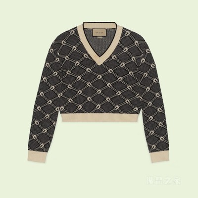 棉毛混纺提花毛衣 黑色和象牙白色