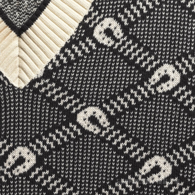 棉毛混纺提花毛衣 黑色和象牙白色