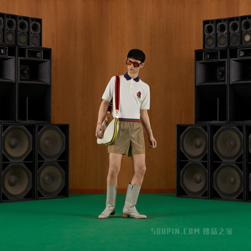 GG尼龙泳裤 驼色和乌木色