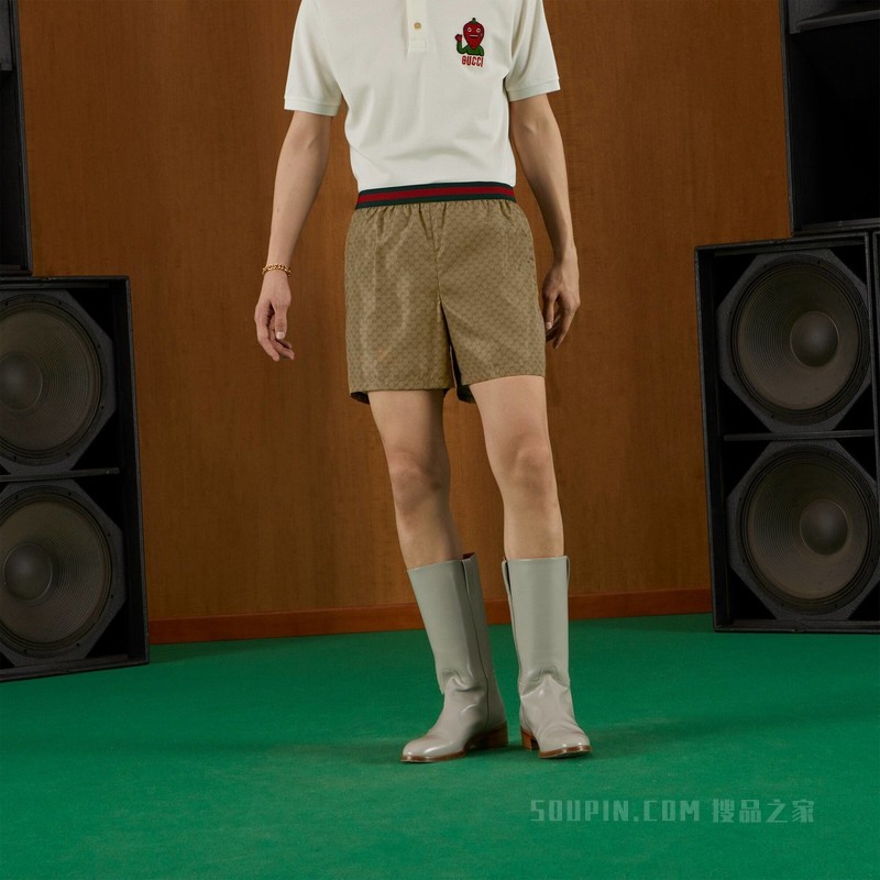 GG尼龙泳裤 驼色和乌木色