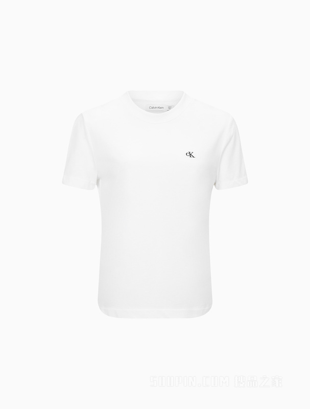 Calvin Klein 22春夏新款女士年轻休闲纯棉修身刺绣透气短袖T恤40WH105