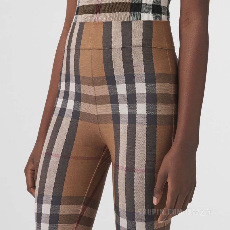 格纹弹力平织紧身裤 (桦木棕) - 女士