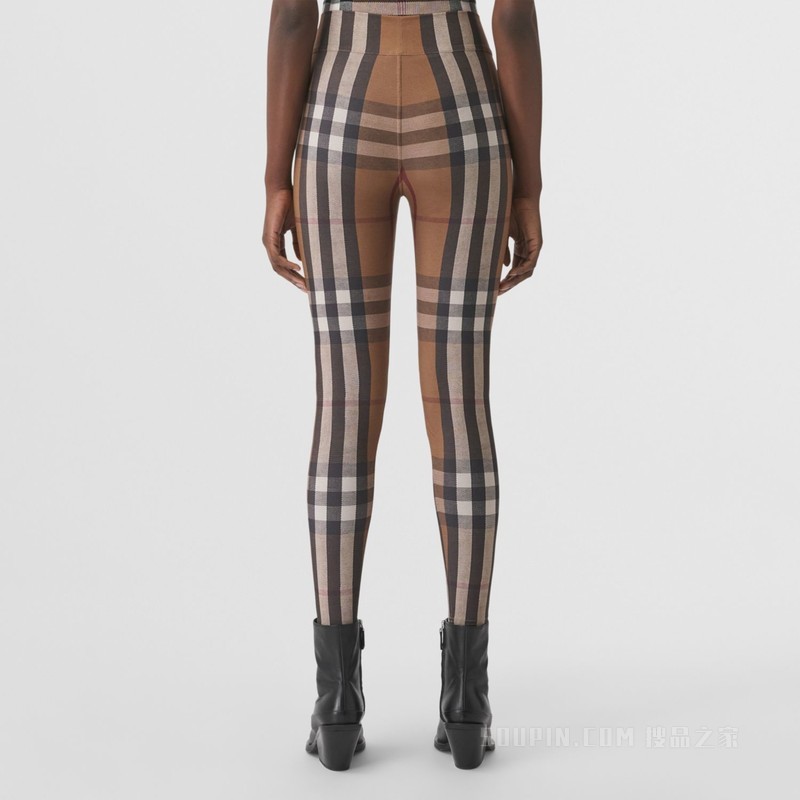格纹弹力平织紧身裤 (桦木棕) - 女士