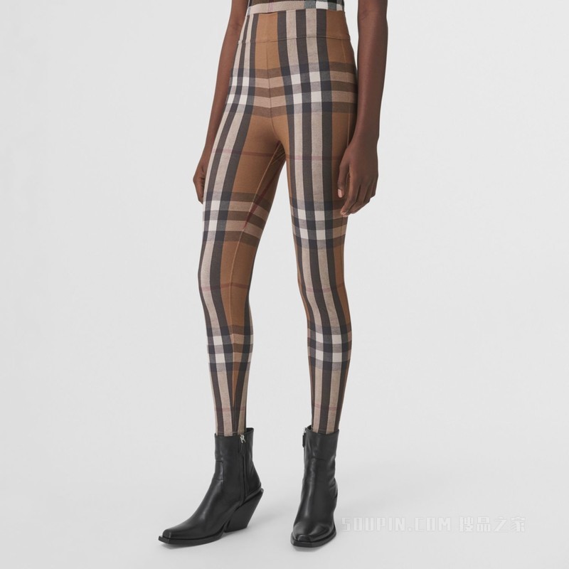 格纹弹力平织紧身裤 (桦木棕) - 女士