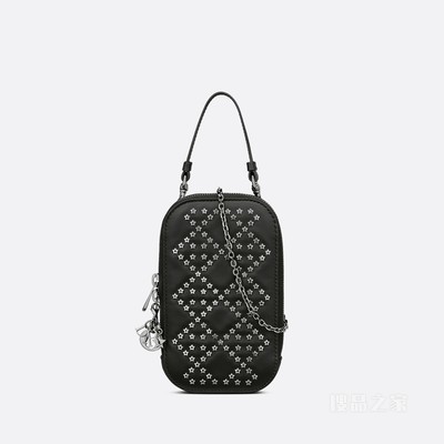 Lady Dior 手机袋 黑色羊皮革星星图案藤格纹
