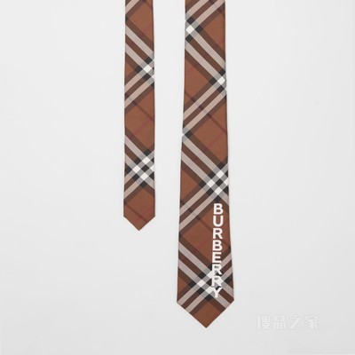 经典剪裁徽标印花格纹领带 (深桦木棕) - 男士
