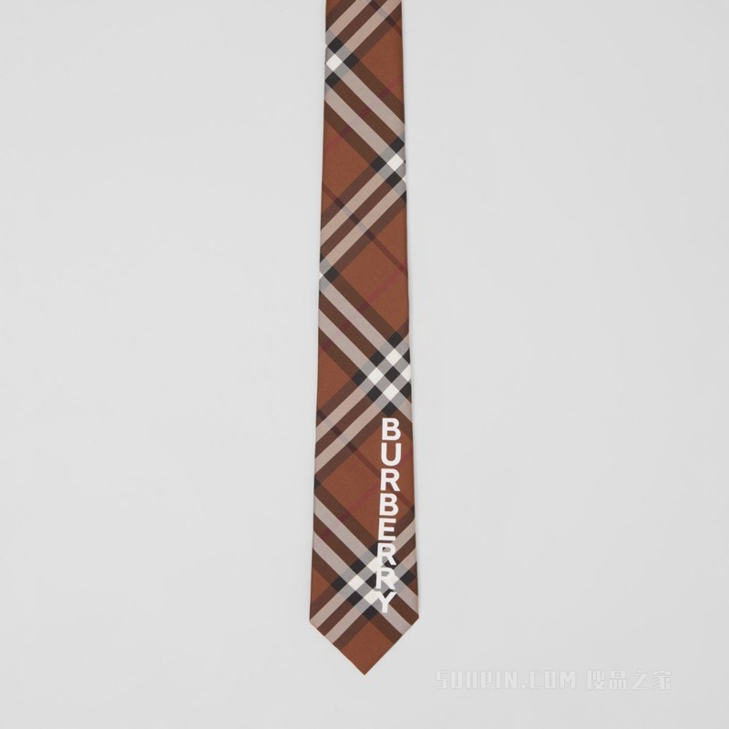 经典剪裁徽标印花格纹领带 (深桦木棕) - 男士