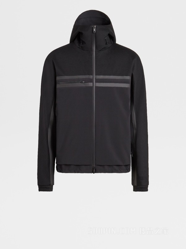 黑色 Techmerino™ 羊毛 3 层连帽衫