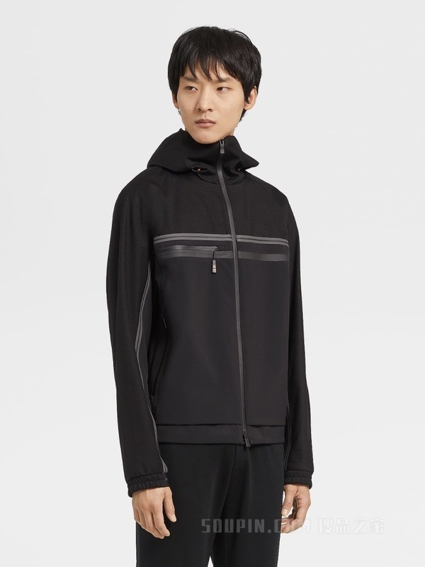 黑色 Techmerino™ 羊毛 3 层连帽衫