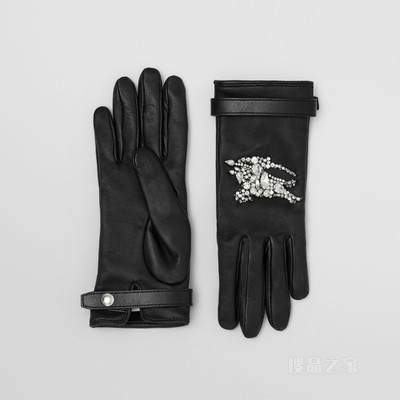人造水晶马术骑士装饰皮手套 (黑色)