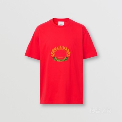 橡树叶徽章棉质宽松 T 恤衫 (亮红色) - 男士