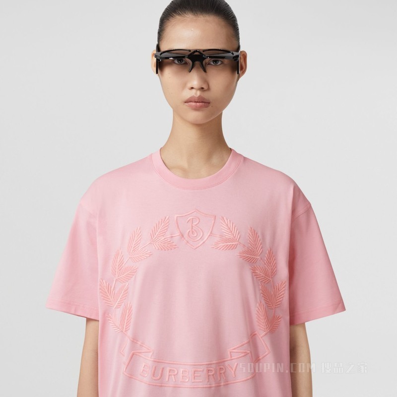 橡树叶徽章棉质宽松 T 恤衫 (糖果粉红) - 女士