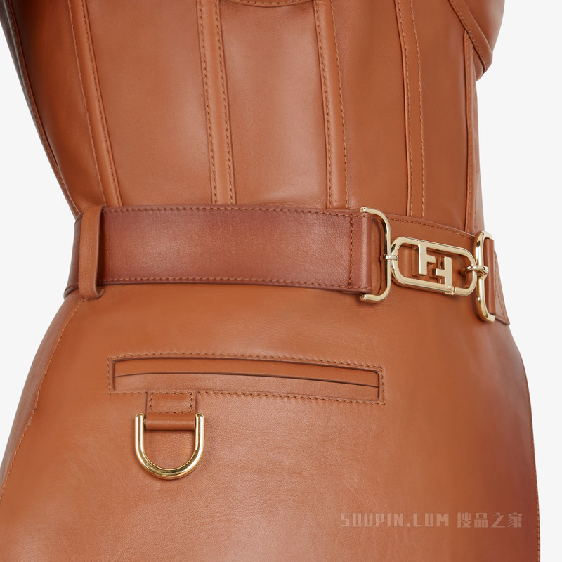 上衣 阴影效果棕褐色皮革紧身衣