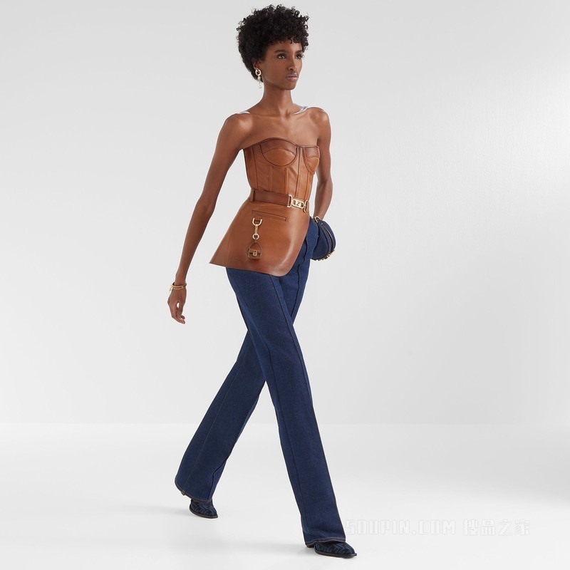 上衣 阴影效果棕褐色皮革紧身衣