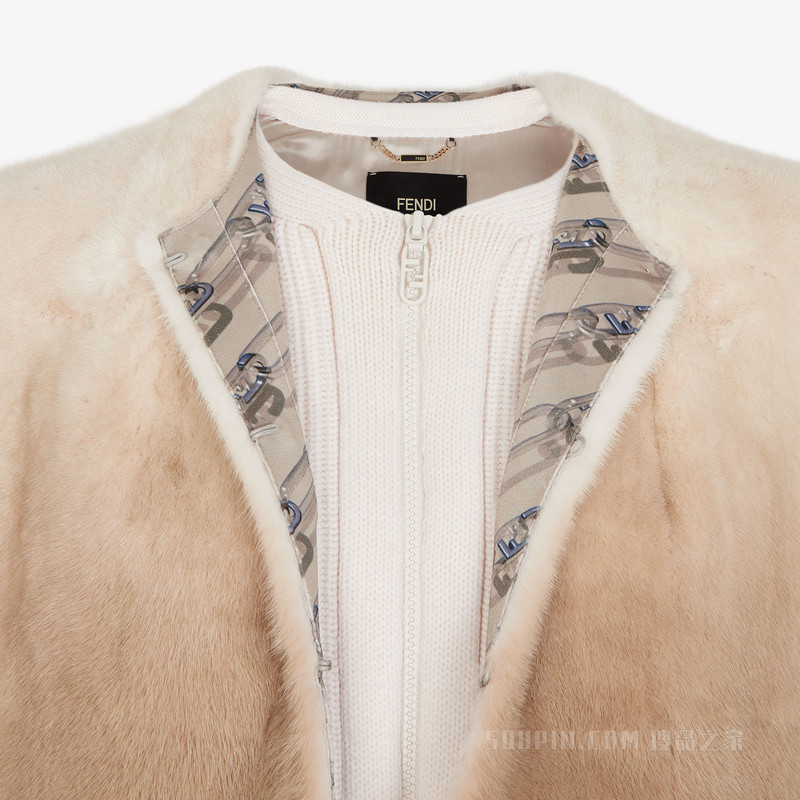 飞行员夹克 乳白色渐变色貂毛夹克