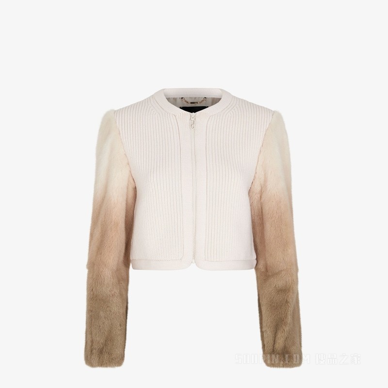 飞行员夹克 乳白色渐变色貂毛夹克