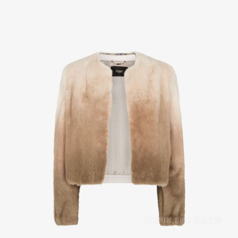 飞行员夹克 乳白色渐变色貂毛夹克