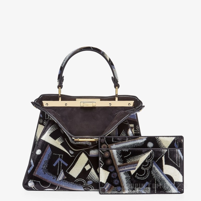 Peekaboo ISeeU中号手袋 拼色簇绒刺绣手袋