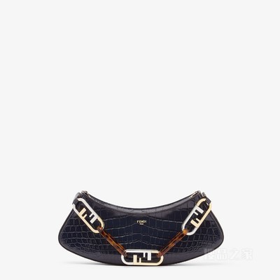 Fendi O'Lock Swing 深蓝色鳄鱼皮手拿包