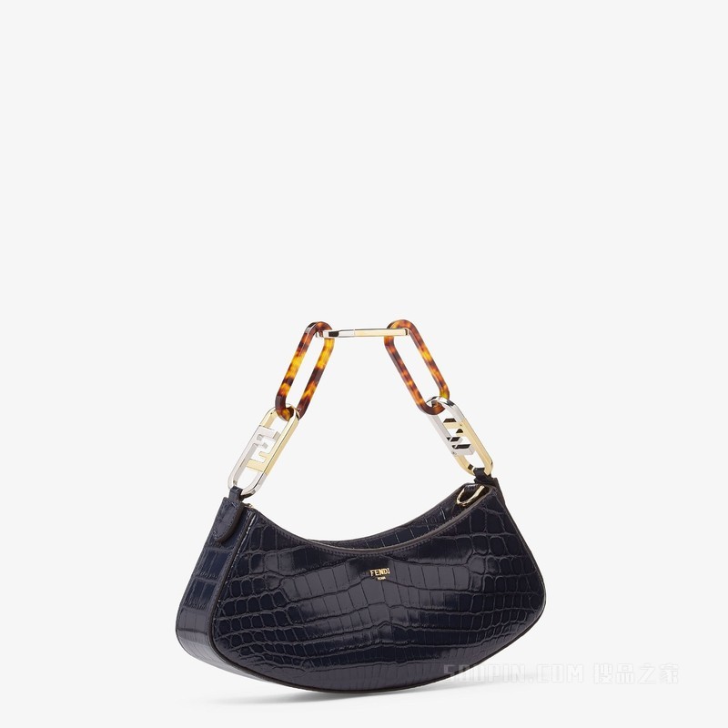Fendi O'Lock Swing 深蓝色鳄鱼皮手拿包