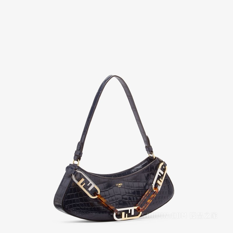 Fendi O'Lock Swing 深蓝色鳄鱼皮手拿包