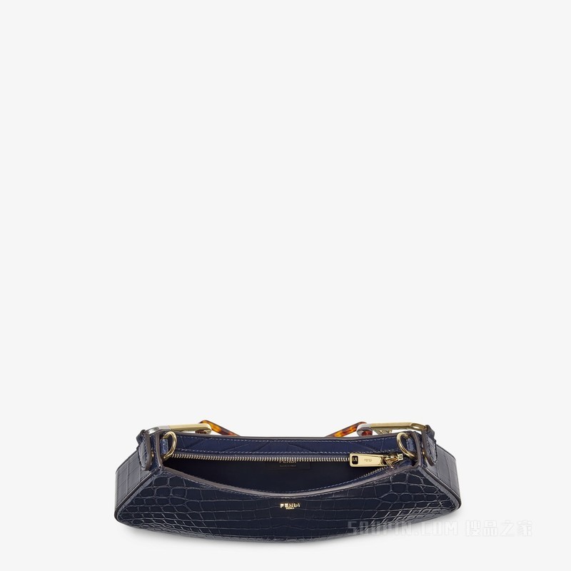 Fendi O'Lock Swing 深蓝色鳄鱼皮手拿包
