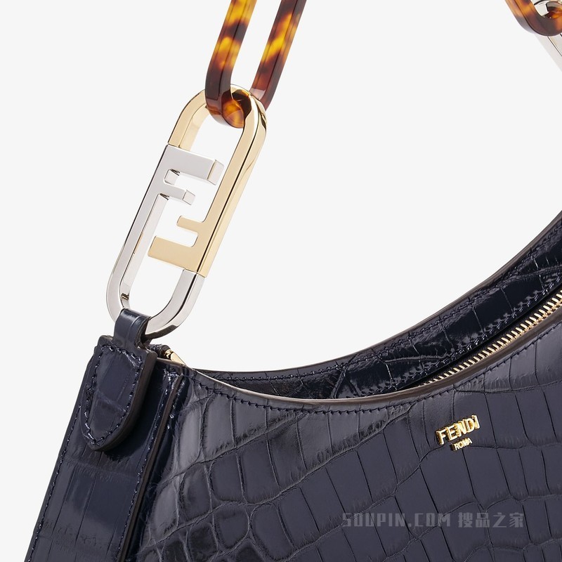 Fendi O'Lock Swing 深蓝色鳄鱼皮手拿包
