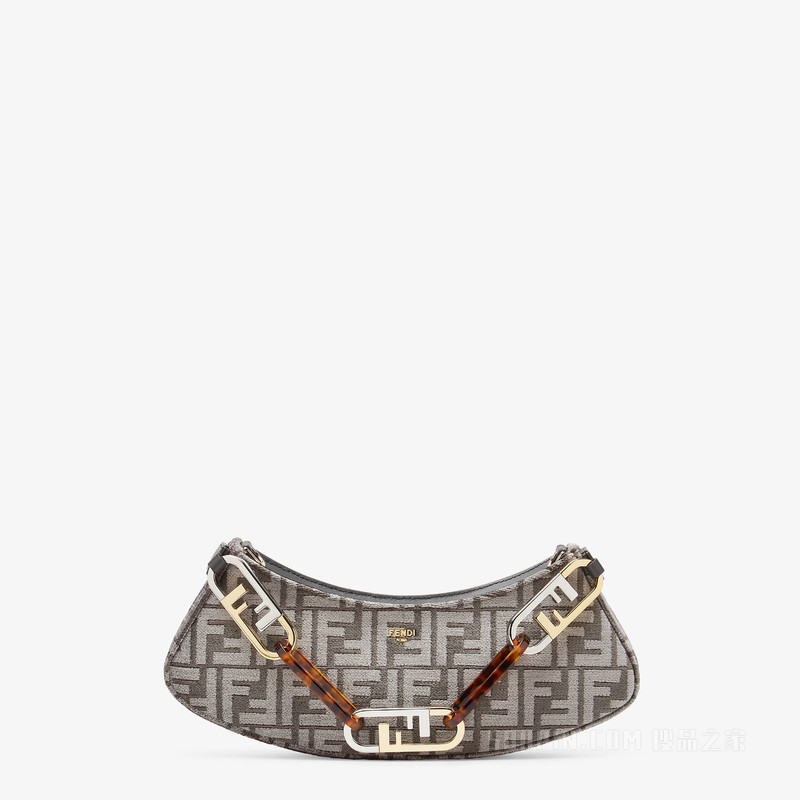 Fendi O'Lock Swing 深灰色织锦布料手拿包
