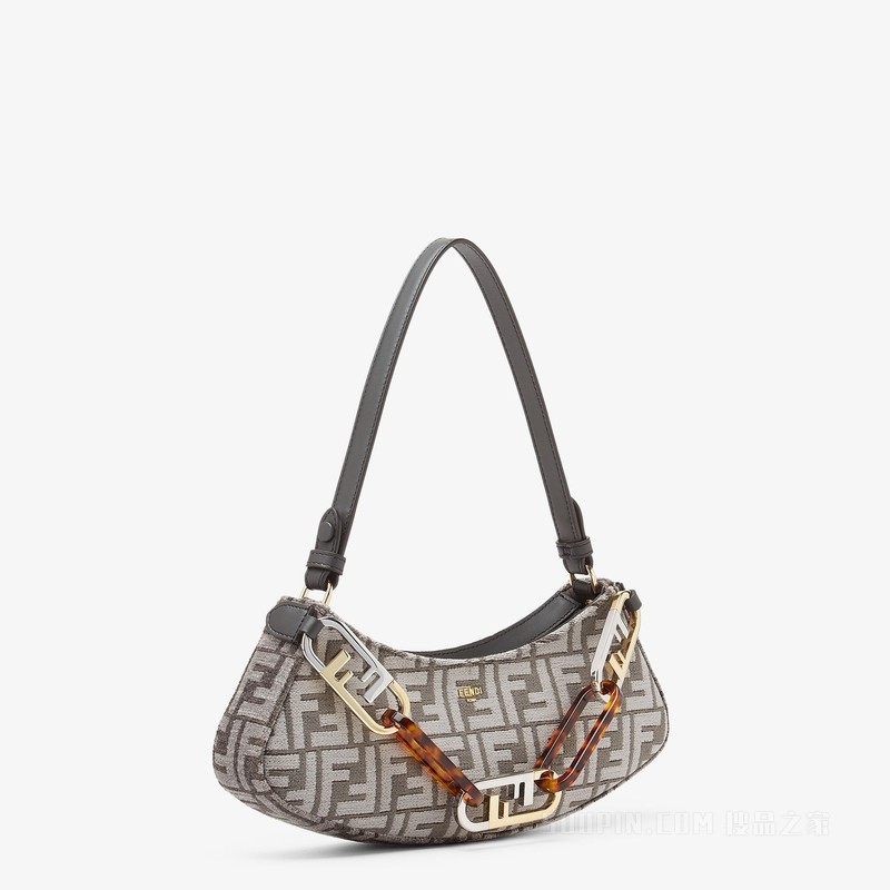 Fendi O'Lock Swing 深灰色织锦布料手拿包