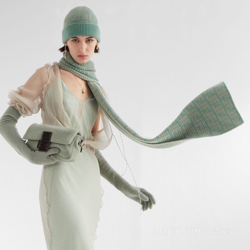 Baguette手袋 薄荷绿羊绒手袋