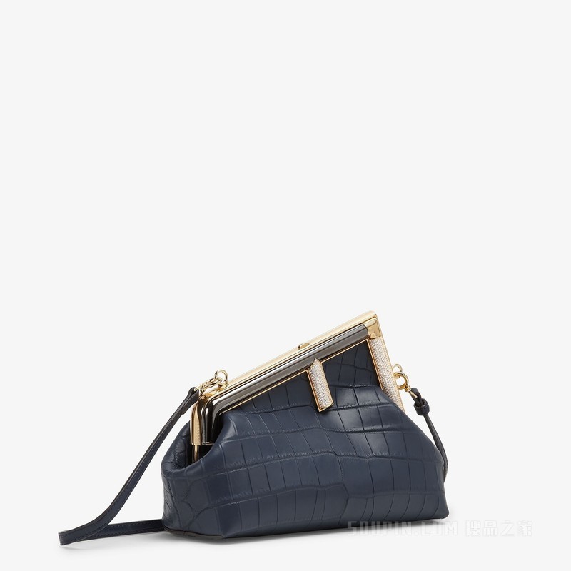 Fendi First小号手袋 深蓝色鳄鱼皮手袋