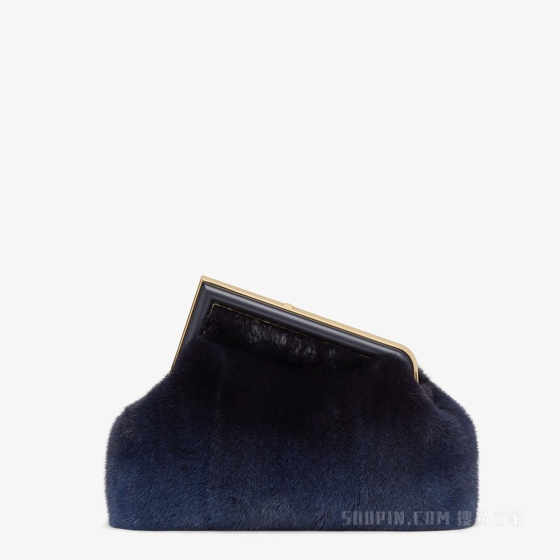 Fendi First中号手袋 深蓝色貂毛手袋