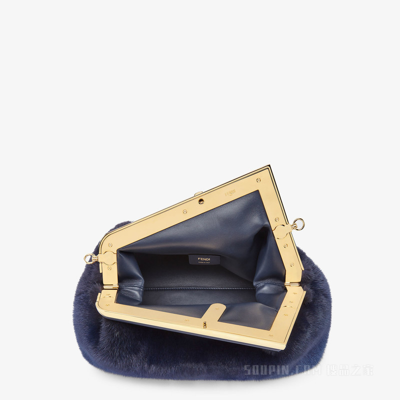 Fendi First中号手袋 深蓝色貂毛手袋