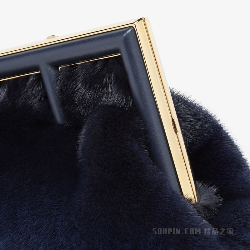 Fendi First中号手袋 深蓝色貂毛手袋