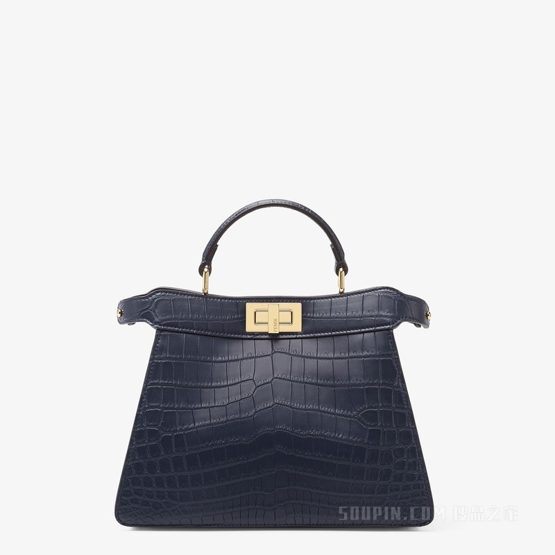 Peekaboo ISeeU小号手袋 深蓝色鳄鱼皮手袋