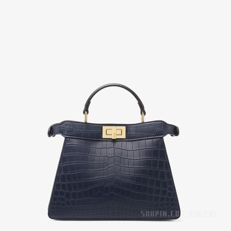 FENDI/芬迪】Peekaboo ISeeU小号手袋深蓝色鳄鱼皮手袋 FENDI/芬迪】Peekaboo ISeeU小号手袋深蓝色鳄鱼皮手袋