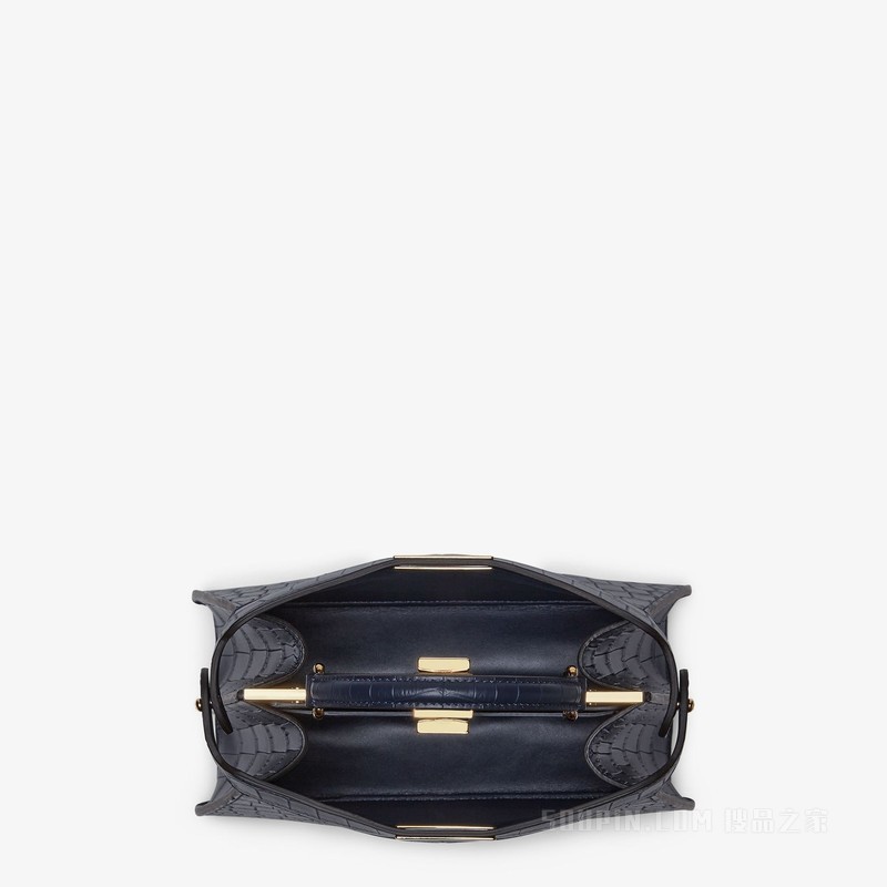 Peekaboo ISeeU小号手袋 深蓝色鳄鱼皮手袋