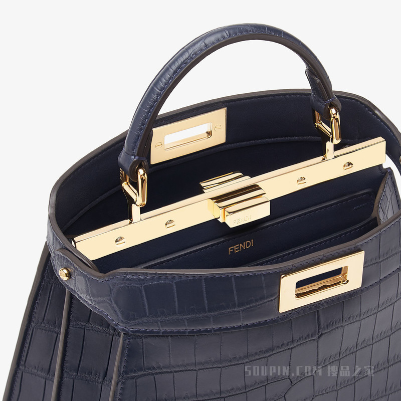 Peekaboo ISeeU小号手袋 深蓝色鳄鱼皮手袋