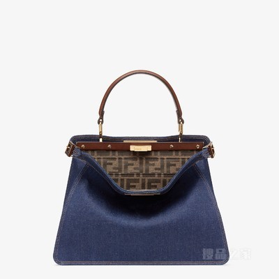 Peekaboo ISeeU中号手袋 深蓝色牛仔布手袋