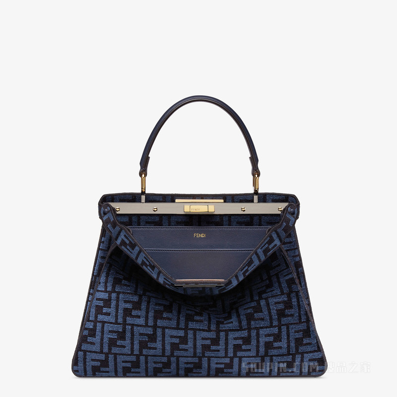 Peekaboo ISeeU中号手袋 深蓝色FF织锦布料手袋