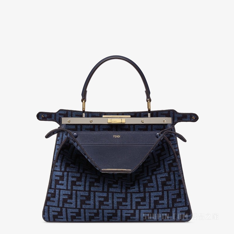 Peekaboo ISeeU中号手袋 深蓝色FF织锦布料手袋