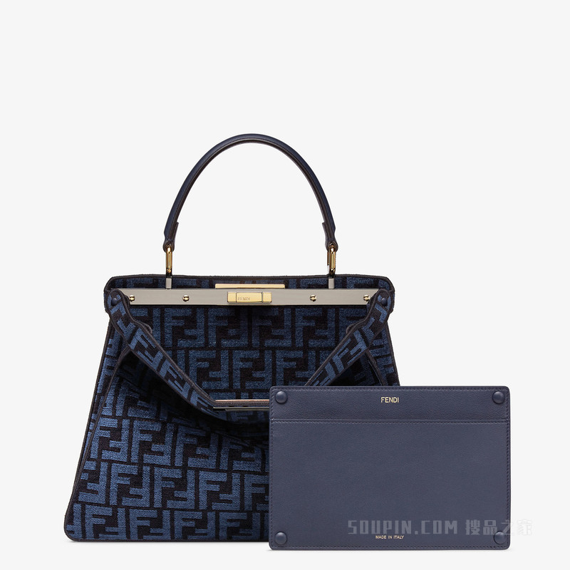 Peekaboo ISeeU中号手袋 深蓝色FF织锦布料手袋