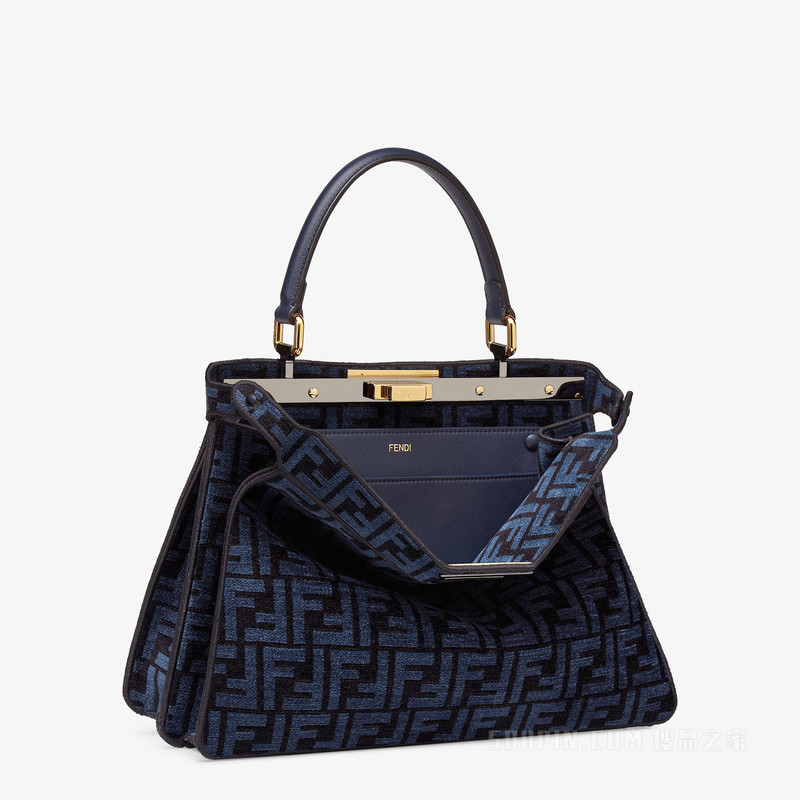 Peekaboo ISeeU中号手袋 深蓝色FF织锦布料手袋