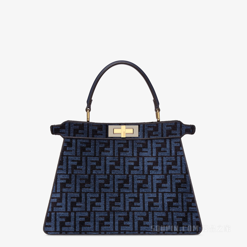 Peekaboo ISeeU中号手袋 深蓝色FF织锦布料手袋