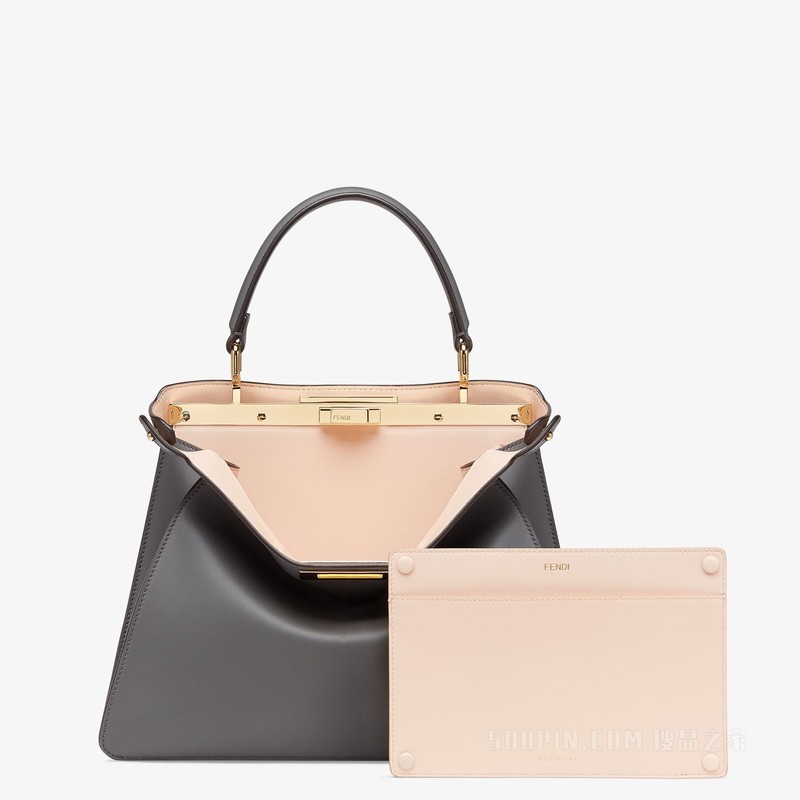 Peekaboo ISeeU中号手袋 深灰色皮革手袋
